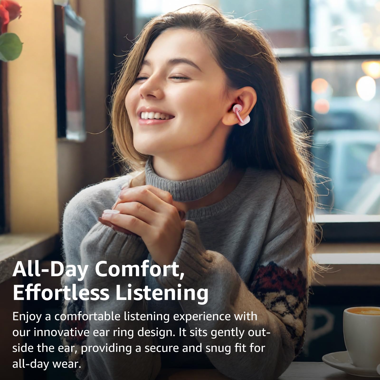 TOZO OpenEarRing True Open Ear Headphones, Lightweight Comfort Open Ear Clip Wireless Earbuds, 40H Play Bluetooth 5.4 Headphones with Smart Digital Display Design Fit Sports Running, Workout Black