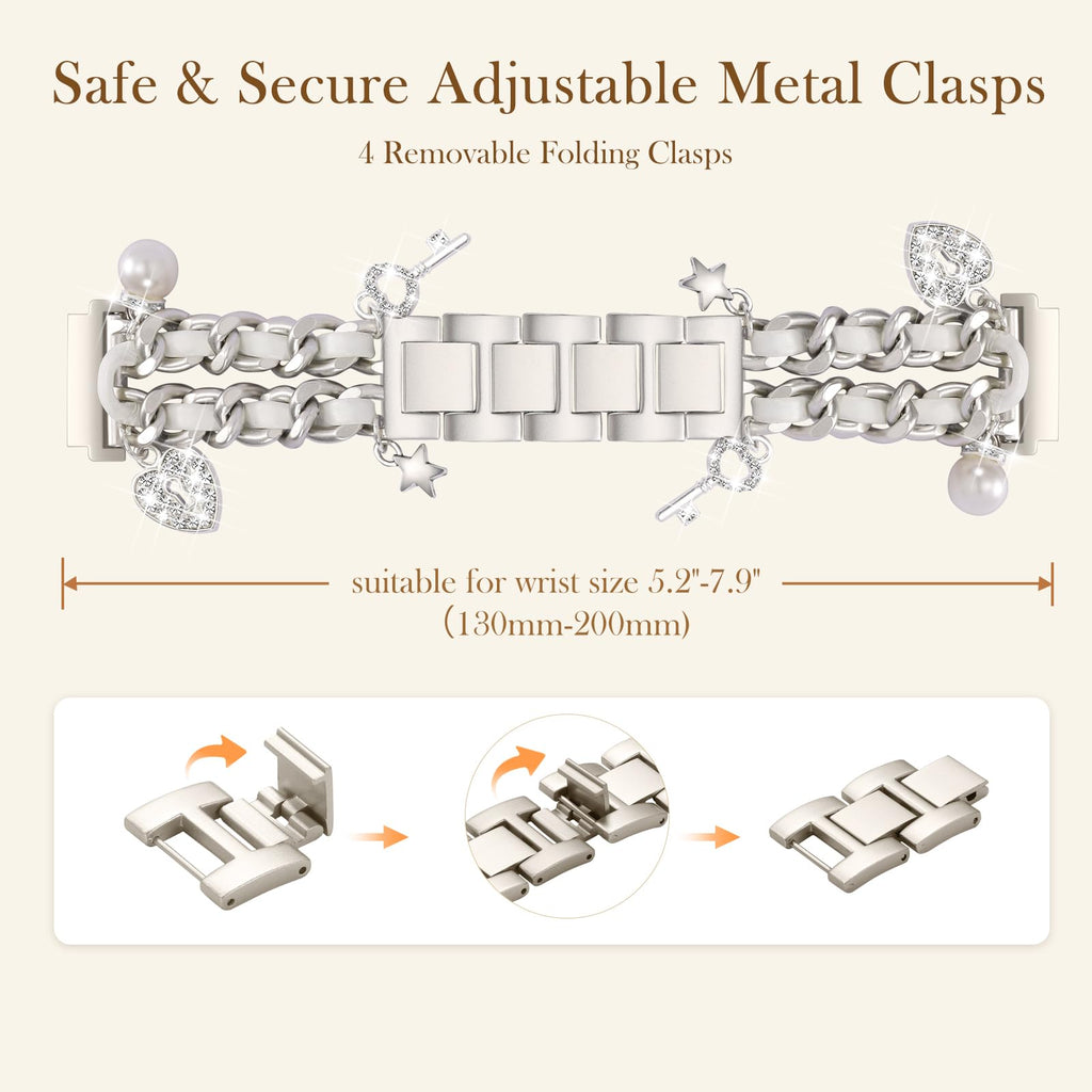 Stylish Metal Band Compatible with Samsung Galaxy Watch 7 Band/FE 6 5 4 40mm 44mm,Galaxy Active 2, 20mm Watch Strap Pretty Chain with Cute Decorative Charms Accessories for Samsung Watch Bands Women