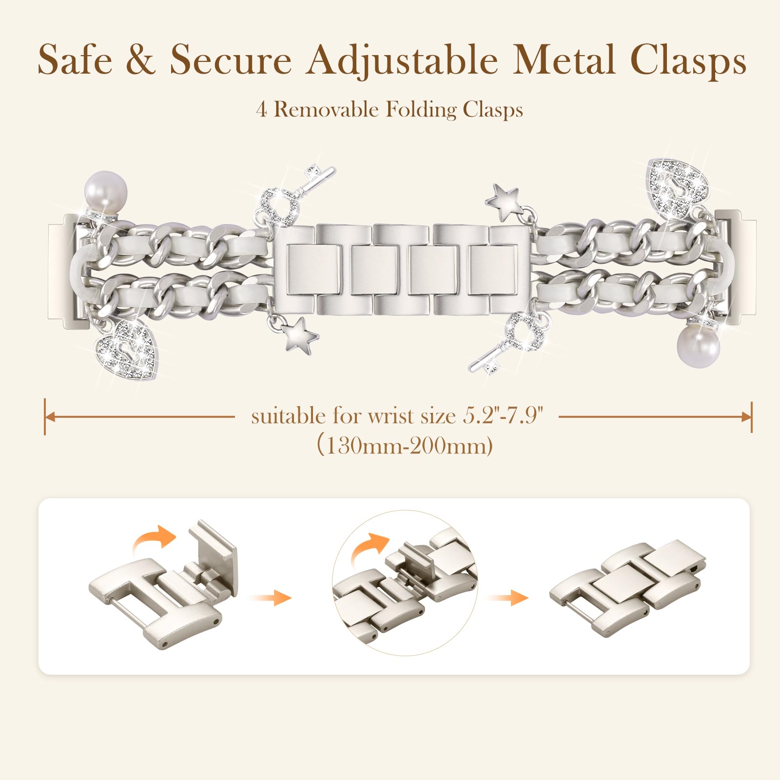 Stylish Metal Band Compatible with Samsung Galaxy Watch 7 Band/FE 6 5 4 40mm 44mm,Galaxy Active 2, 20mm Watch Strap Pretty Chain with Cute Decorative Charms Accessories for Samsung Watch Bands Women
