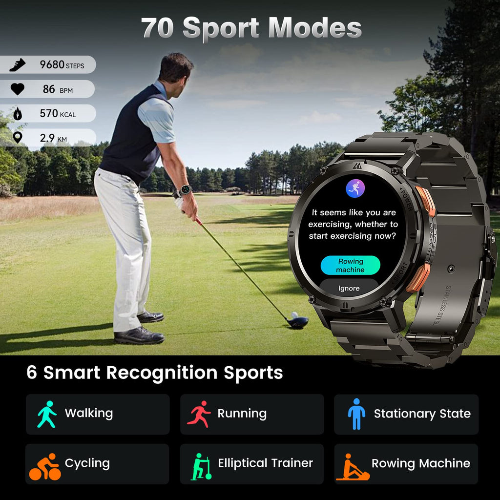 AMAZTIM Smart Watches for Men, 60 Days Extra-Long Battery, 50M Waterproof, Military Bluetooth Call(Answer/Dial Calls) 1.43" AMOLED Fitness Health Watch, AI Voice Assistant