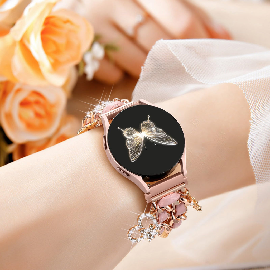 Stylish Metal Band Compatible with Samsung Galaxy Watch 7 Band/FE 6 5 4 40mm 44mm,Galaxy Active 2, 20mm Watch Strap Pretty Chain with Cute Decorative Charms Accessories for Samsung Watch Bands Women