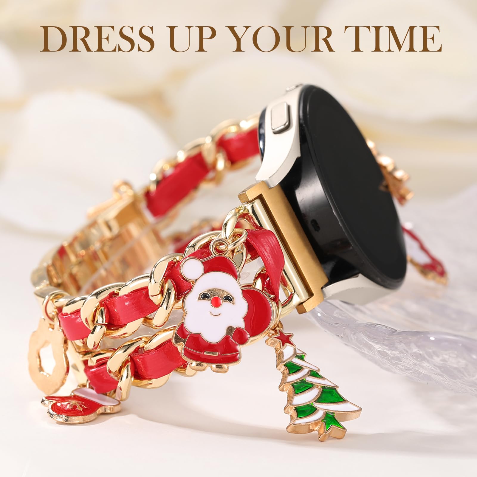 Stylish Metal Band Compatible with Samsung Galaxy Watch 7 Band/FE 6 5 4 40mm 44mm,Galaxy Active 2, 20mm Watch Strap Pretty Chain with Cute Decorative Charms Accessories for Samsung Watch Bands Women