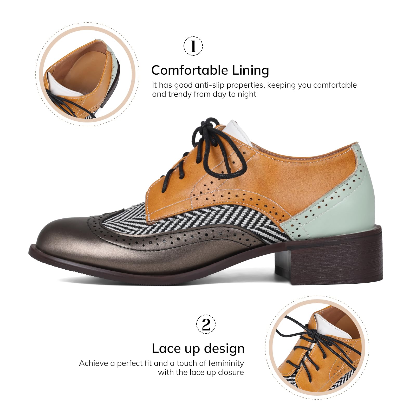 Women Black Oxfords Lace Up Pointed Toe Classic Business Formal Wingtip Brogue Dressy Shoes