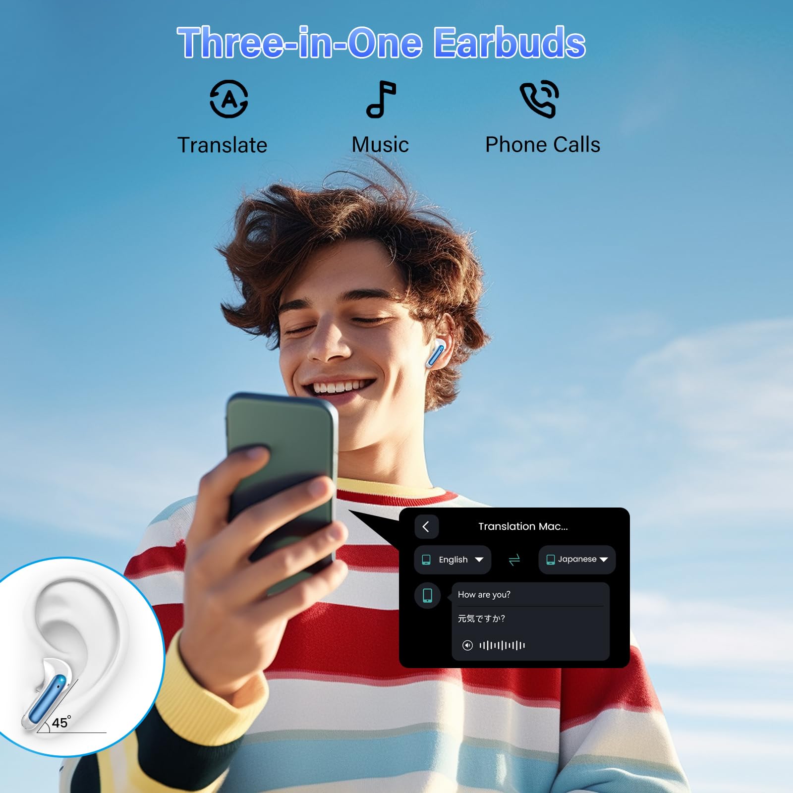 AI Translation Earbuds Real Time with Audio and Video Calls, 164 Language/7 Translation Modes Translator Earbuds Bluetooth 5.4 with APP, 48H AI Ear Buds Translator Device for Business/Learning/Travel