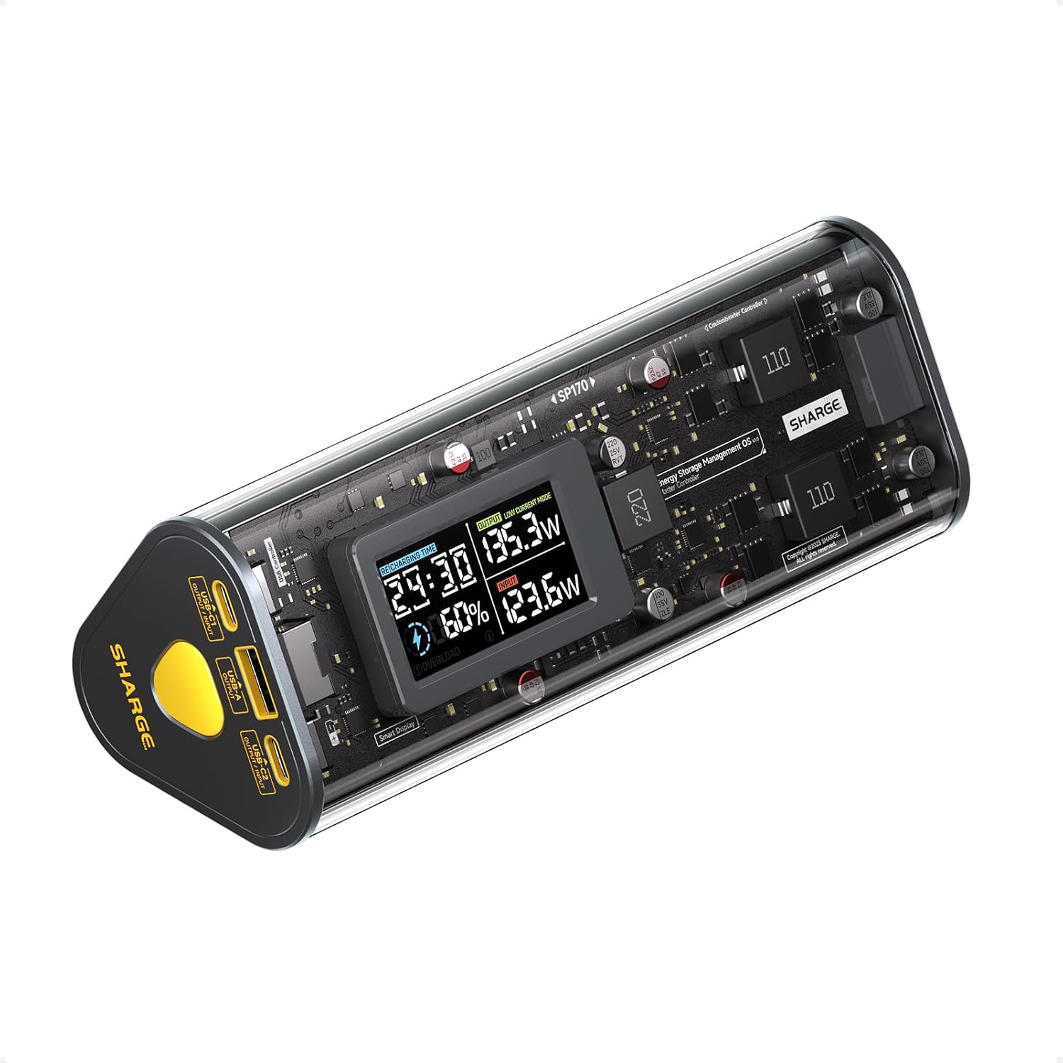 SHARGEEK 170 Power Bank, 140W PD3.1 Portable Charger 24,000mAh/ 86.4Wh High Capacity with Smart Display, 170W Total Output Battery Pack for Laptop MacBook Pro iPhone 17/16/15/14 Series