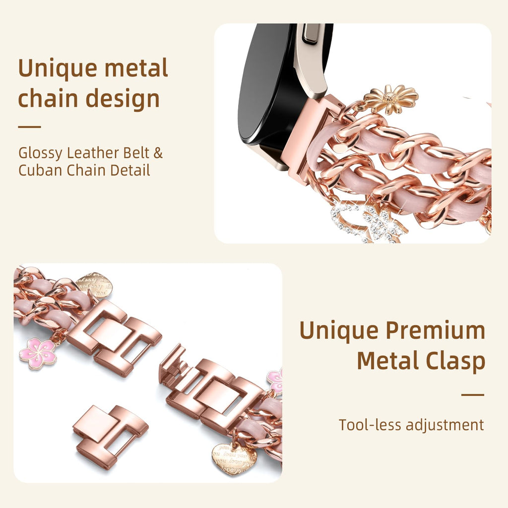 Stylish Metal Band Compatible with Samsung Galaxy Watch 7 Band/FE 6 5 4 40mm 44mm,Galaxy Active 2, 20mm Watch Strap Pretty Chain with Cute Decorative Charms Accessories for Samsung Watch Bands Women