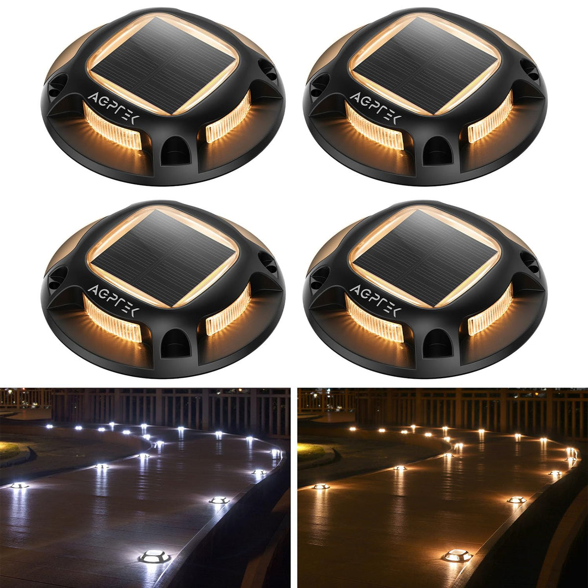 AGPTEK Solar Driveway Lights Outdoor 8 Pack, 2 Color Modes LED Deck Dock