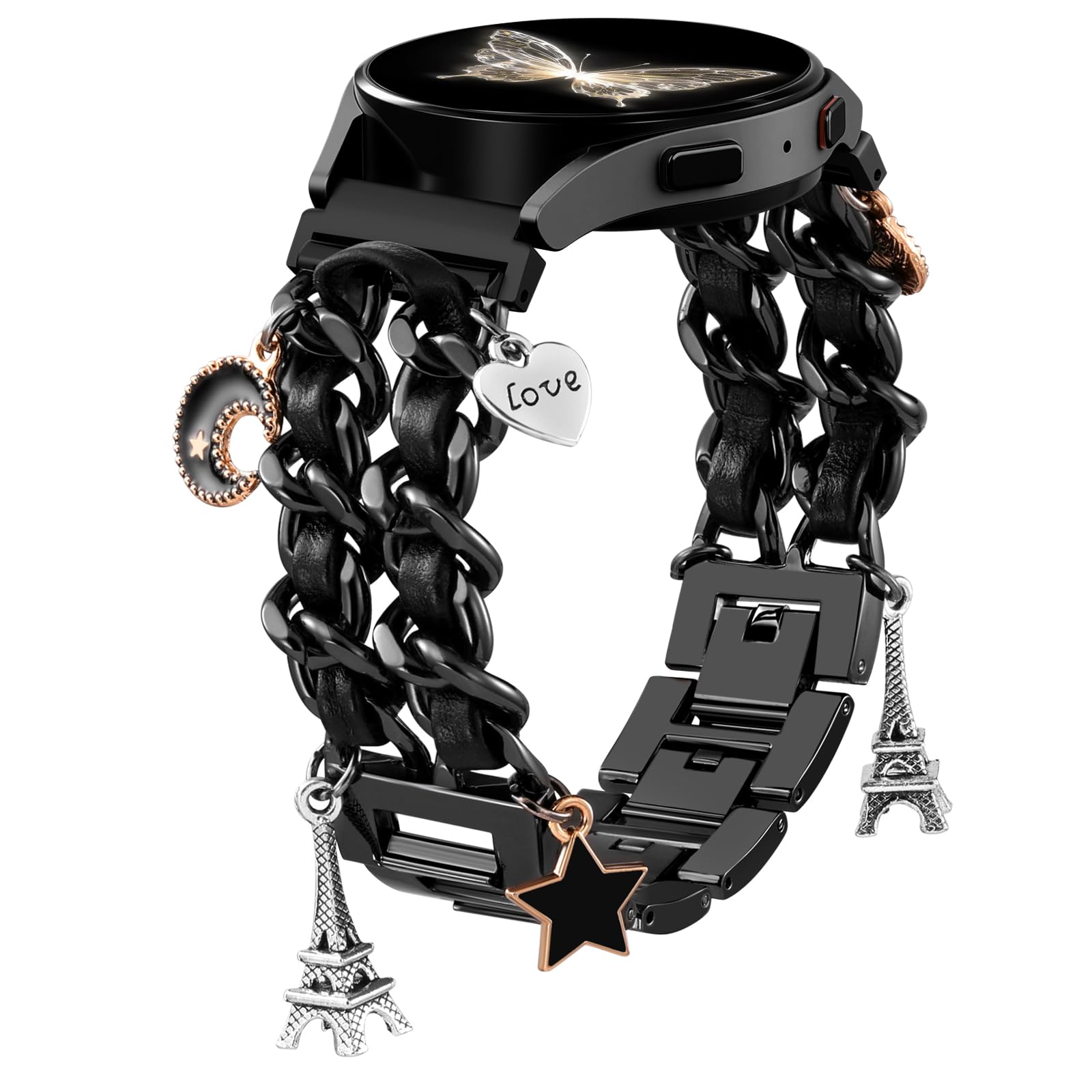 Stylish Metal Band Compatible with Samsung Galaxy Watch 7 Band/FE 6 5 4 40mm 44mm,Galaxy Active 2, 20mm Watch Strap Pretty Chain with Cute Decorative Charms Accessories for Samsung Watch Bands Women