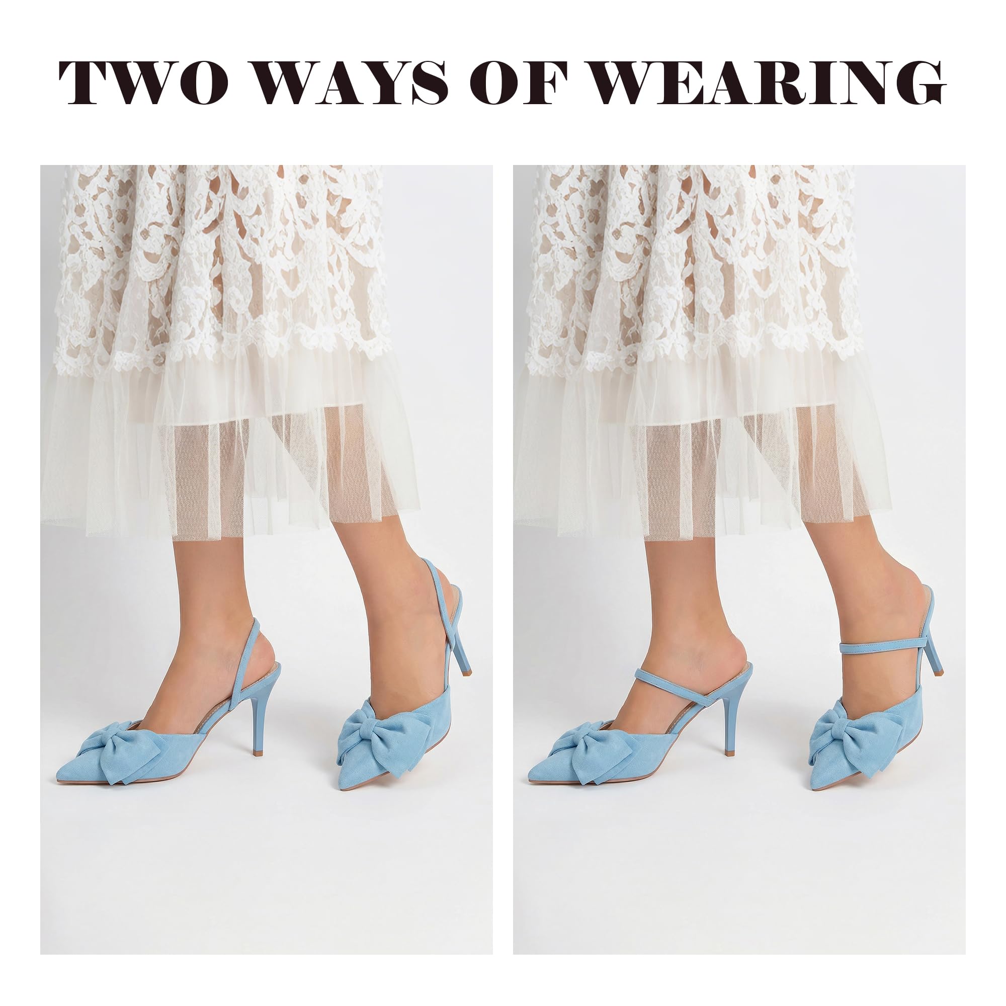 Women's Closed Pointed Toe Slingback Pumps with Big Bow Elastic Strap 3.5 Inch Stiletto Heels Dress Shoes