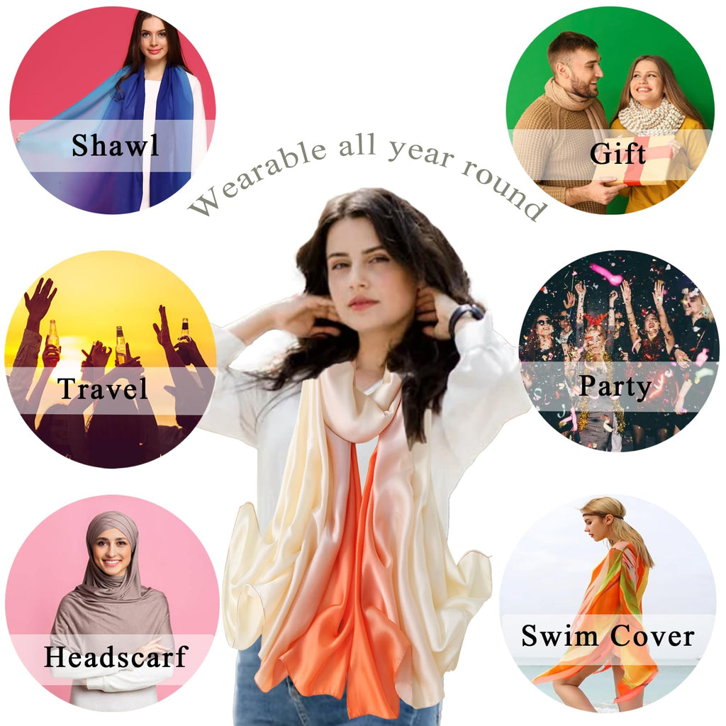 ZMC Long Silk Feeling Scarf 70 * 35", Gradient Scarf Sun-proof Shawl Wrap Headscarf for Women Spring Summer