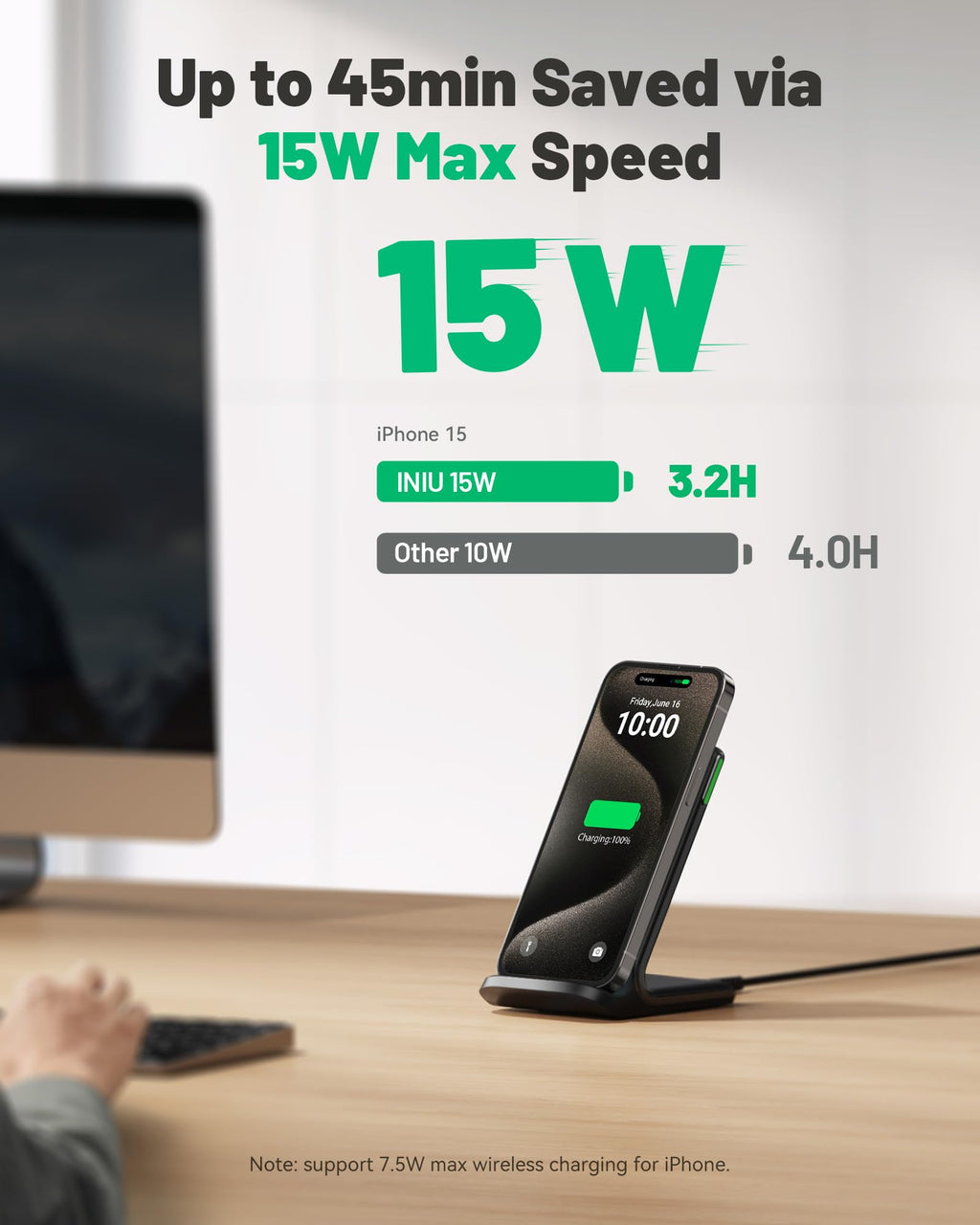 INIU Wireless Charger, 15W Fast Wireless Charging Station with Sleep-Friendly Adaptive Light Compatible with iPhone 17 16 15 14 13 12 Pro Max Samsung Galaxy S25 S24 S23 Note 20 Google etc