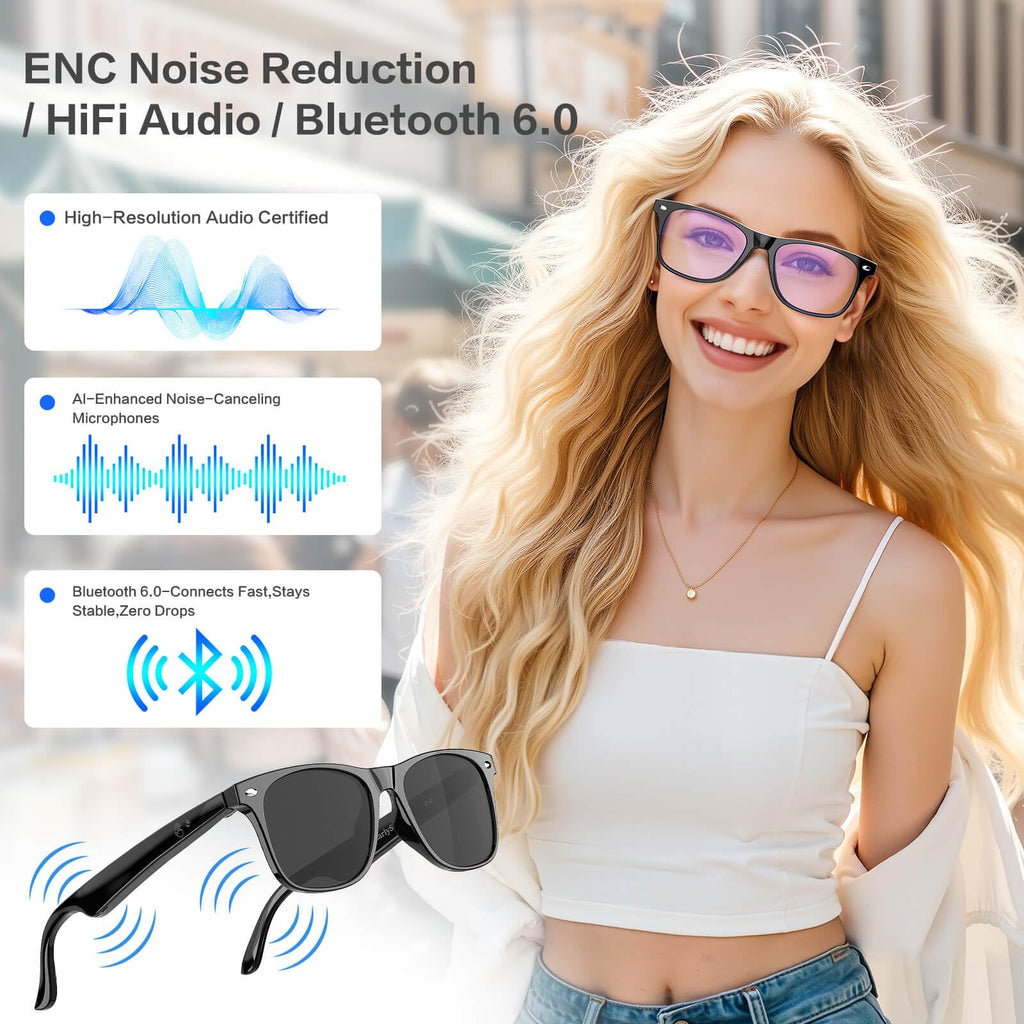 AI Smart Glasses with Chat GPT, AI Translation Glasses with 164 Language, Classic Aviator Sunglasses with Voice Assistant/AI Calling, IP65 Waterproof, Multifunctional Smart Glasses for Men Women