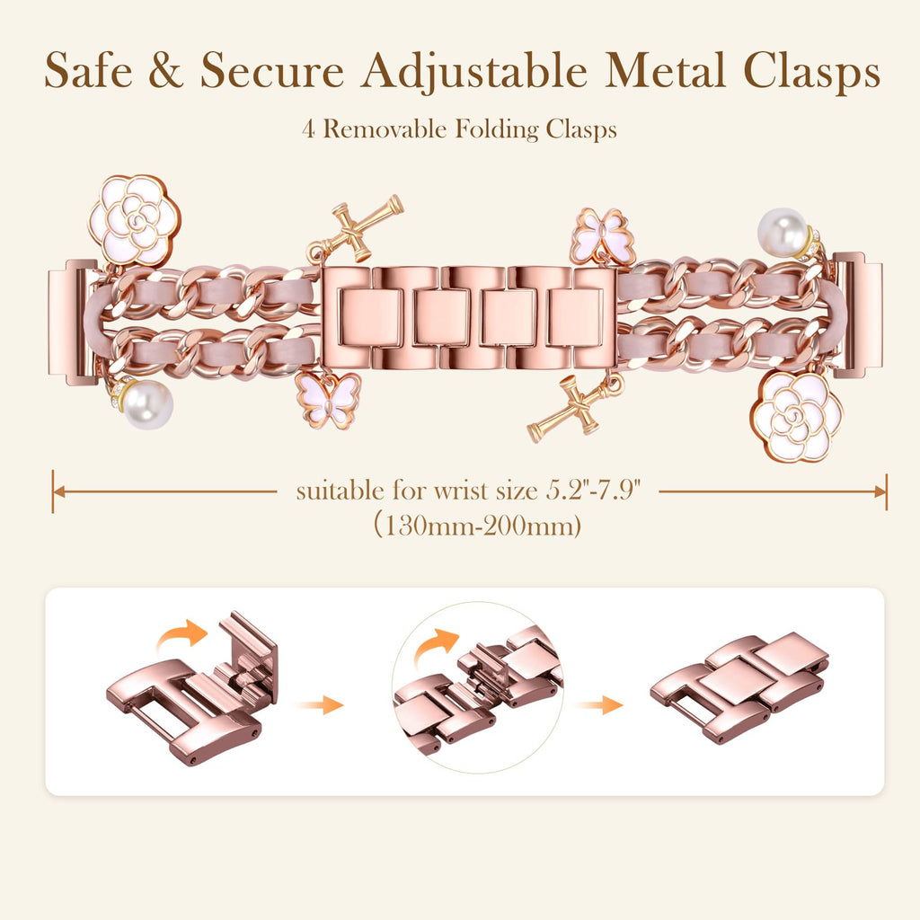 Stylish Metal Band Compatible with Samsung Galaxy Watch 7 Band/FE 6 5 4 40mm 44mm,Galaxy Active 2, 20mm Watch Strap Pretty Chain with Cute Decorative Charms Accessories for Samsung Watch Bands Women