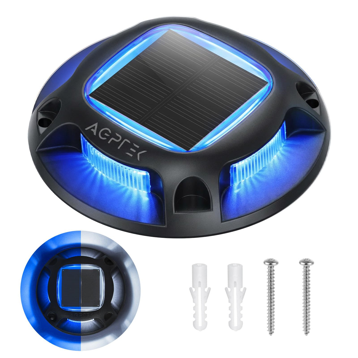 AGPTEK Solar Driveway Lights Outdoor 8 Pack, 2 Color Modes LED Deck Dock
