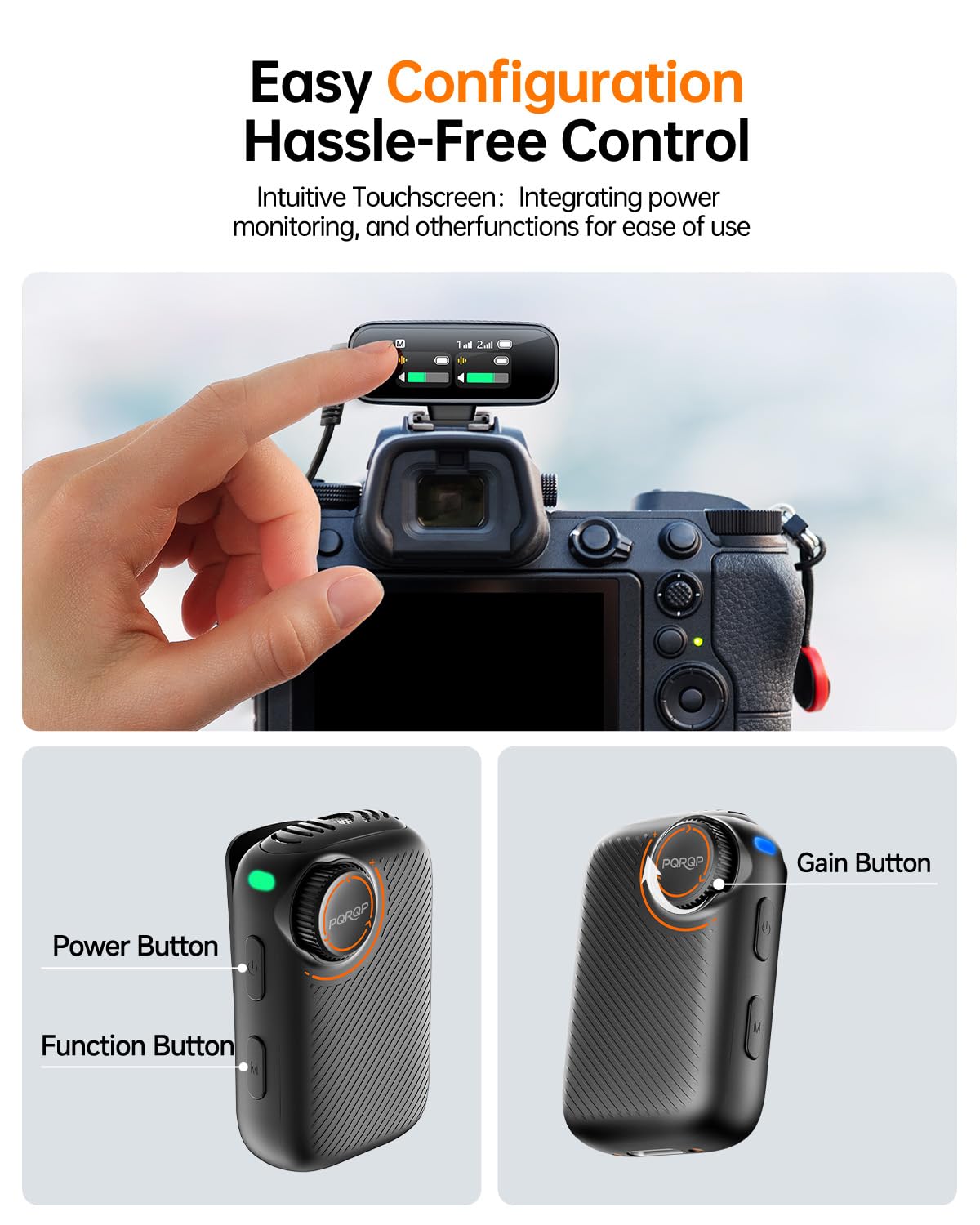 PQRQP Wireless Lavalier Microphone for iPhone/iPad/Android, 164ft Transmission, Mini Microphone with AI Noise Cancellation & Hi-Fi Sound, 24H Charging Case, Mic Ideal for Video Recording, Preamps