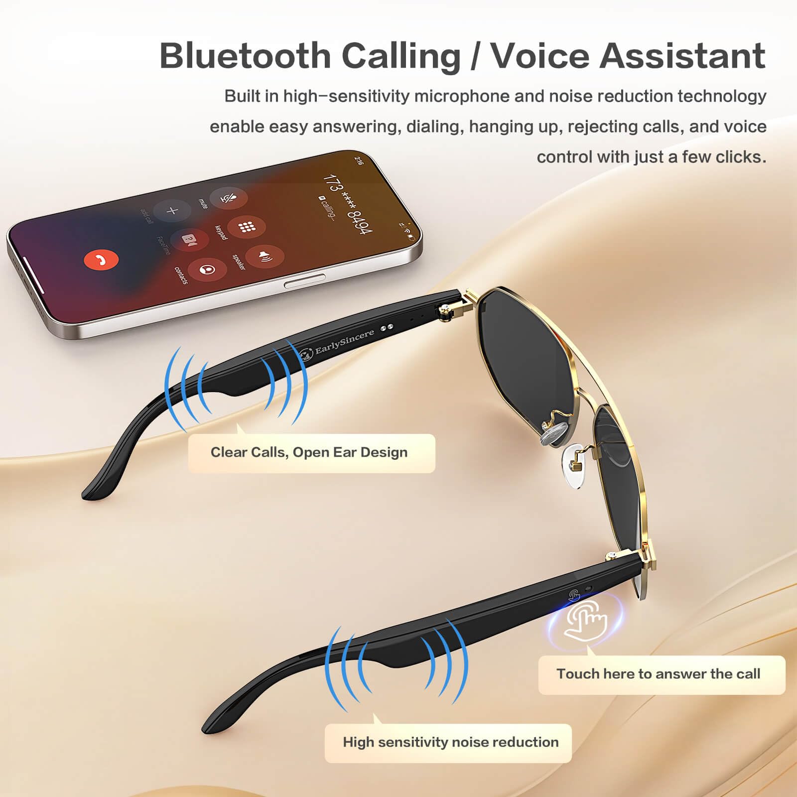 AI Smart Glasses with Chat GPT, AI Translation Glasses with 164 Language, Classic Aviator Sunglasses with Voice Assistant/AI Calling, IP65 Waterproof, Multifunctional Smart Glasses for Men Women