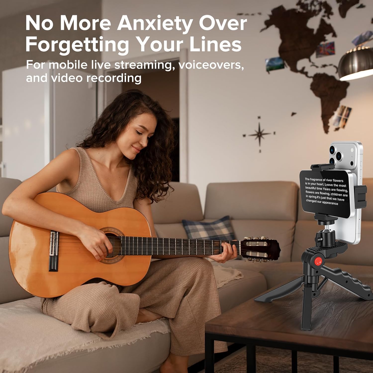 Teleprompter Kit for iPhone & Android (with Tripod), Double Phone Holder for Video Recording, Easy Storage and Transport for Vlogging, YouTube, Live Streaming, TikTok