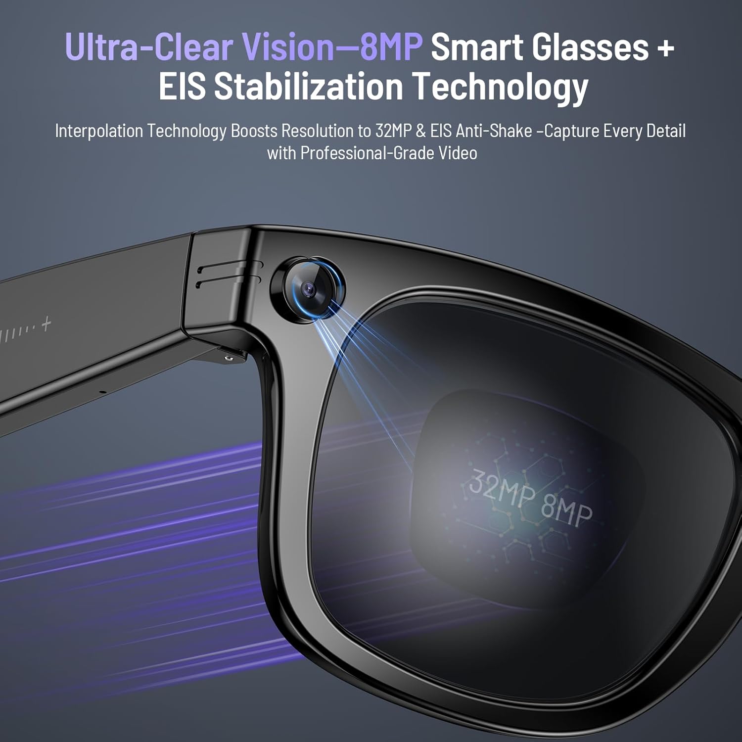 Upgraded Ai Smart Glasses with Camera, 800w Anti-Shake Camera Glasses, Real-Time Translation, Ai Object Recognition, Voice Assistant, Blue Light Glasses Suitable for Business, Travel and Outdoor Use