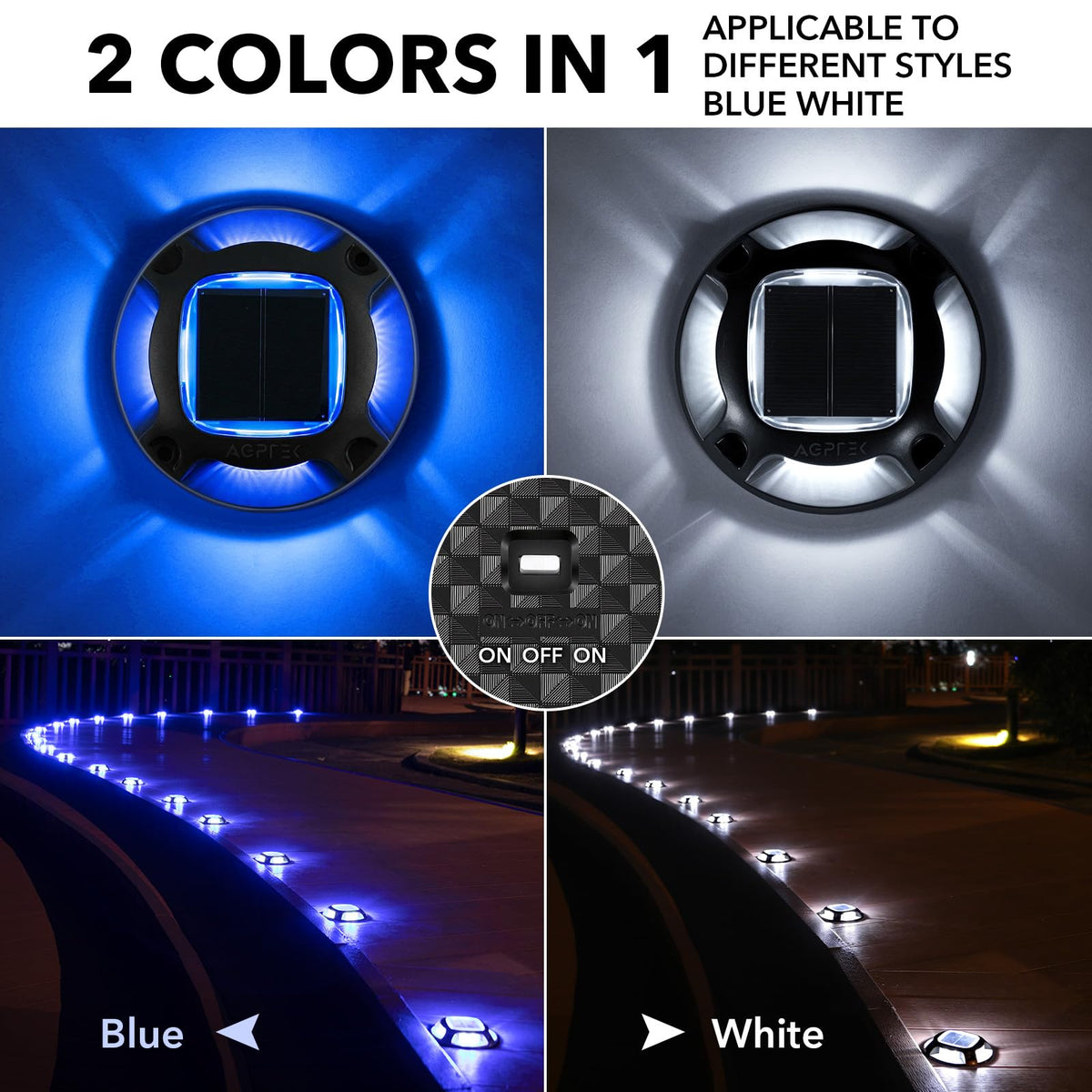 AGPTEK Solar Driveway Lights Outdoor 8 Pack, 2 Color Modes LED Deck Dock
