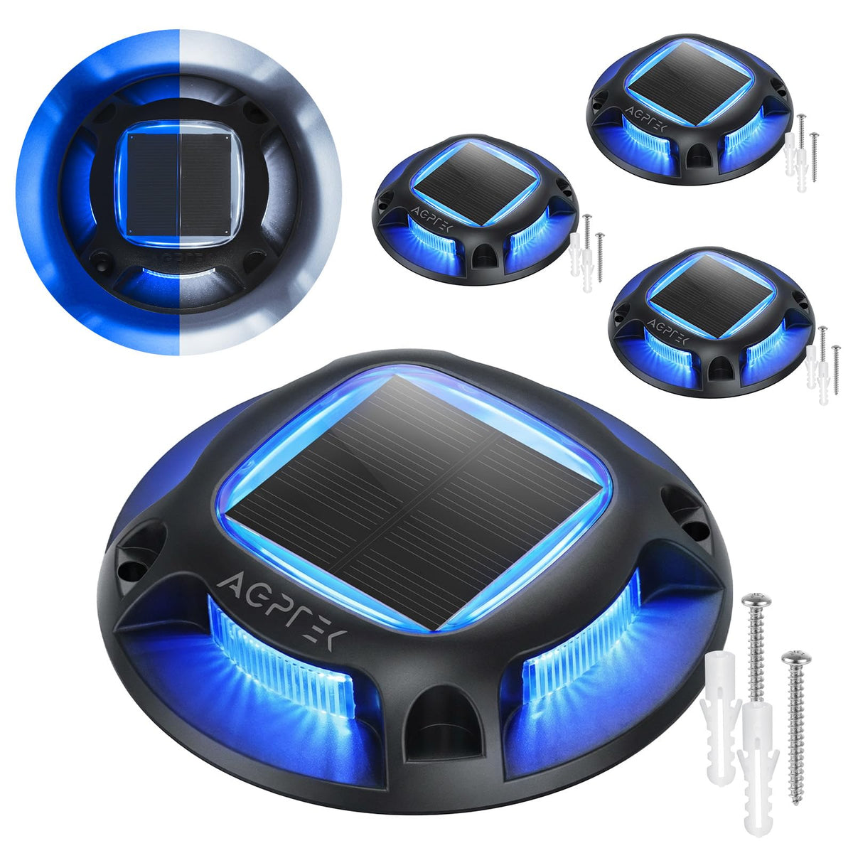 AGPTEK Solar Driveway Lights Outdoor 8 Pack, 2 Color Modes LED Deck Dock