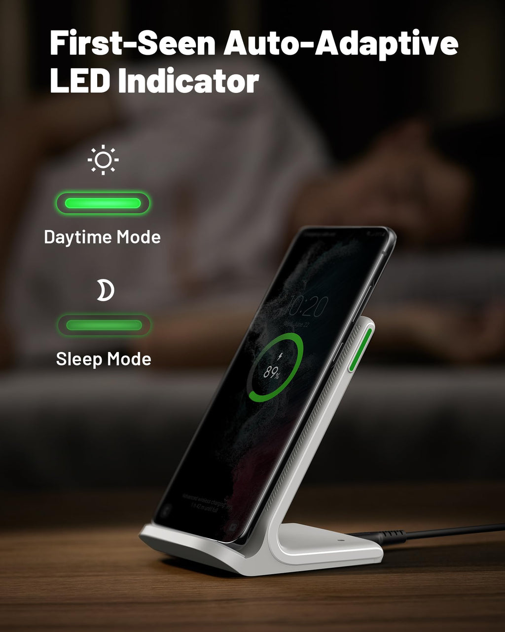 INIU Wireless Charger, 15W Fast Wireless Charging Station with Sleep-Friendly Adaptive Light Compatible with iPhone 17 16 15 14 13 12 Pro Max Samsung Galaxy S25 S24 S23 Note 20 Google etc