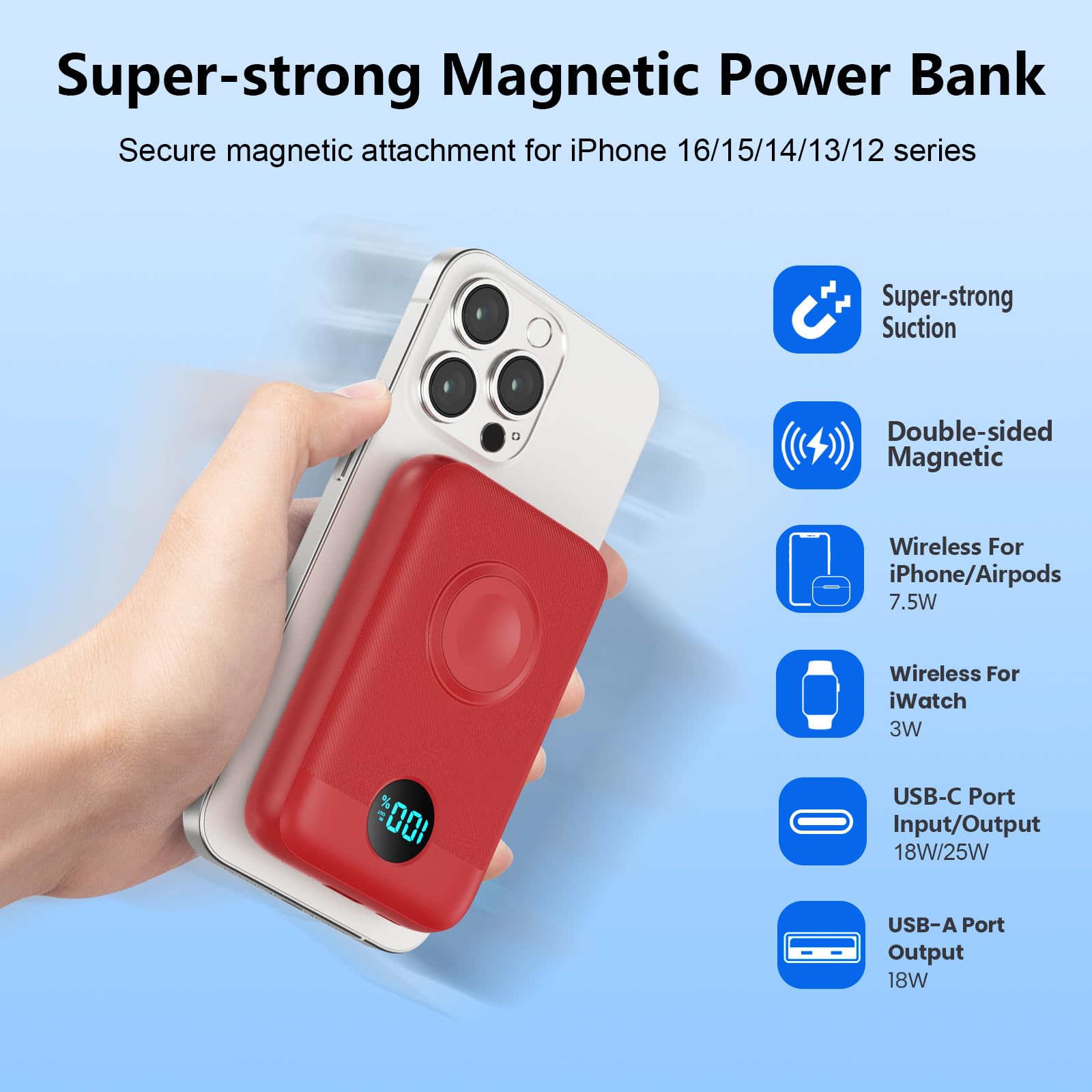 Magnetic Portable Charger for iPhone & Apple Watch,10800mAh 25W PD QC4.0 Fast Charging USB C Power Bank,4 Output Dual-Side Magnet Travel Essentials Battery Pack for iPhone 17/Air/16/15/14/13/12 Series