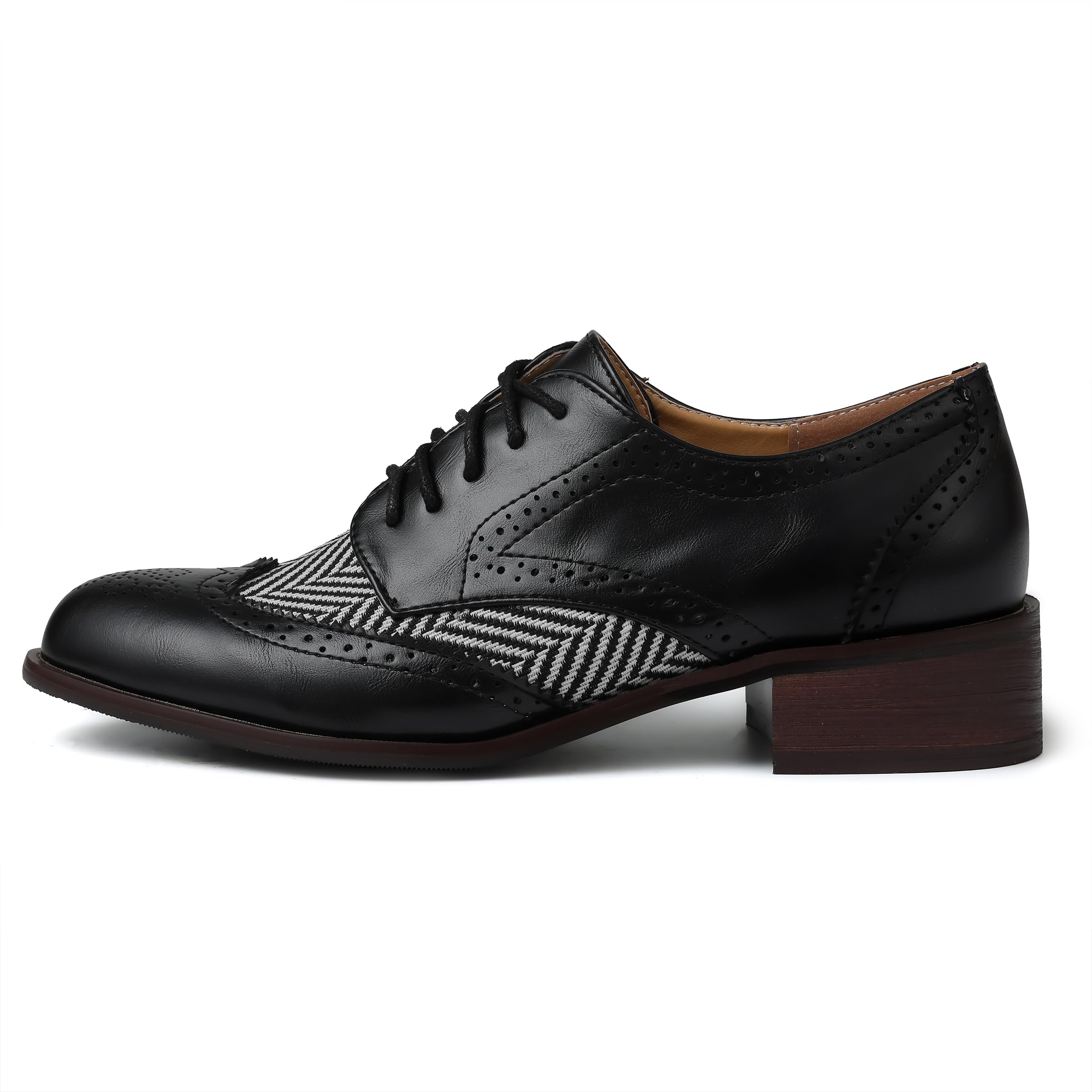 Women Black Oxfords Lace Up Pointed Toe Classic Business Formal Wingtip Brogue Dressy Shoes