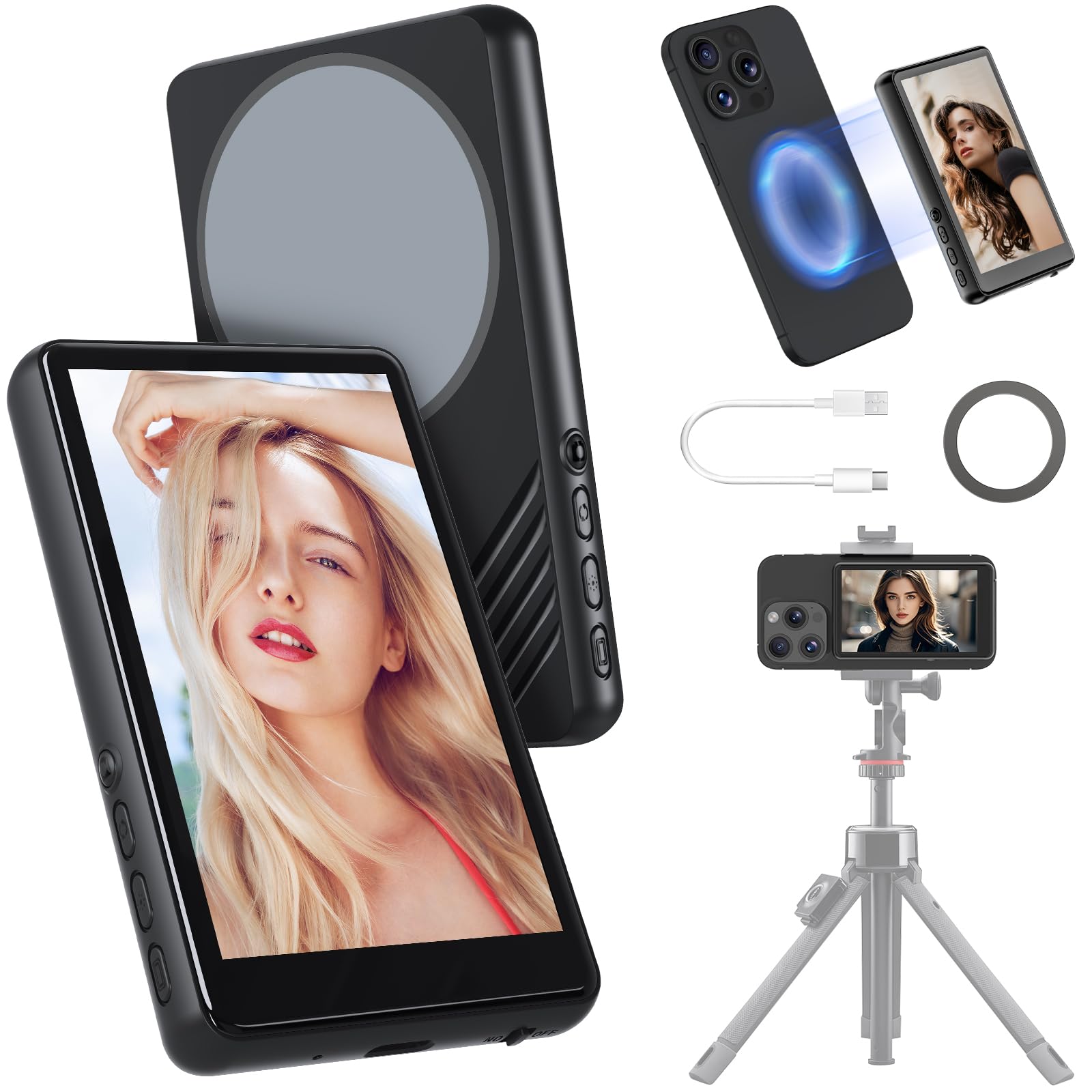 Selfie Monitor Screen iPhone, Newest Magnetic Phone Vlog Back Camera Monitor for Content Creator, Influencer, Live Streaming and TikTok, Snaplylens for iPhone Android Selfie Screen