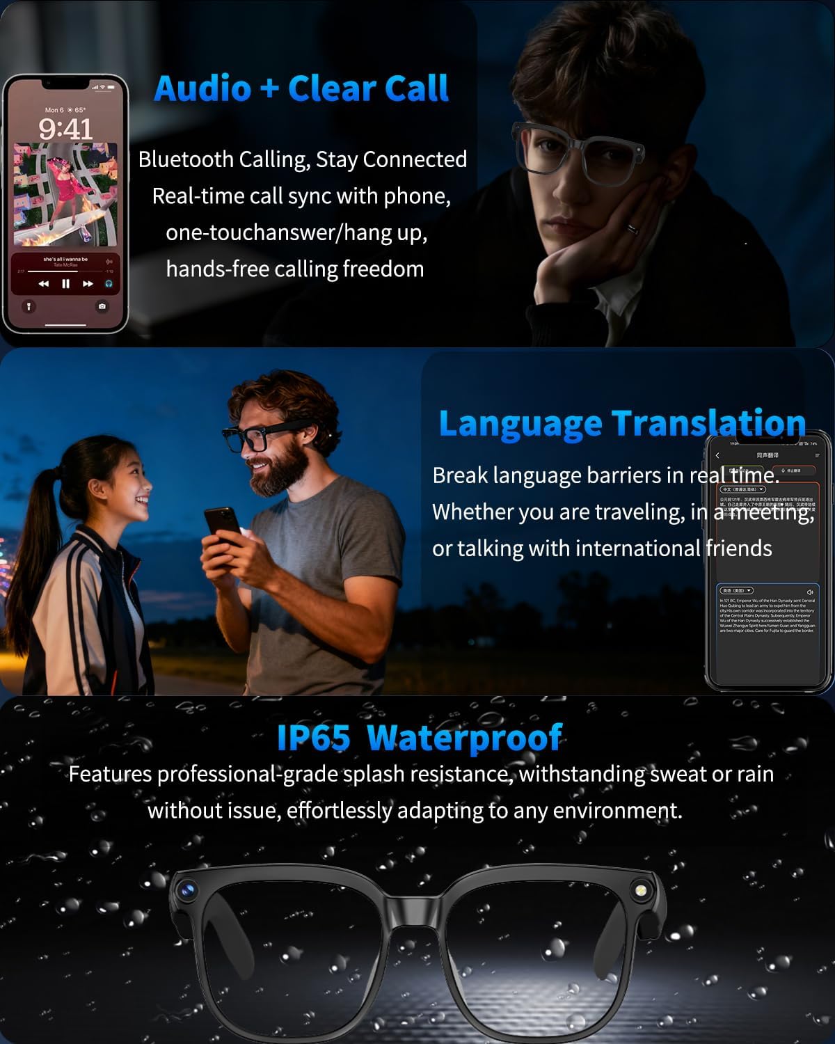 800W Ai Smart Glasses with Camera 1080P HD Video Recording, AI Translator for 160 Languages, GPT Object Recognition, Bluetooth Audio, Photochromic Lenses, 290mAh Long Battery for Travel Sports Outdoor