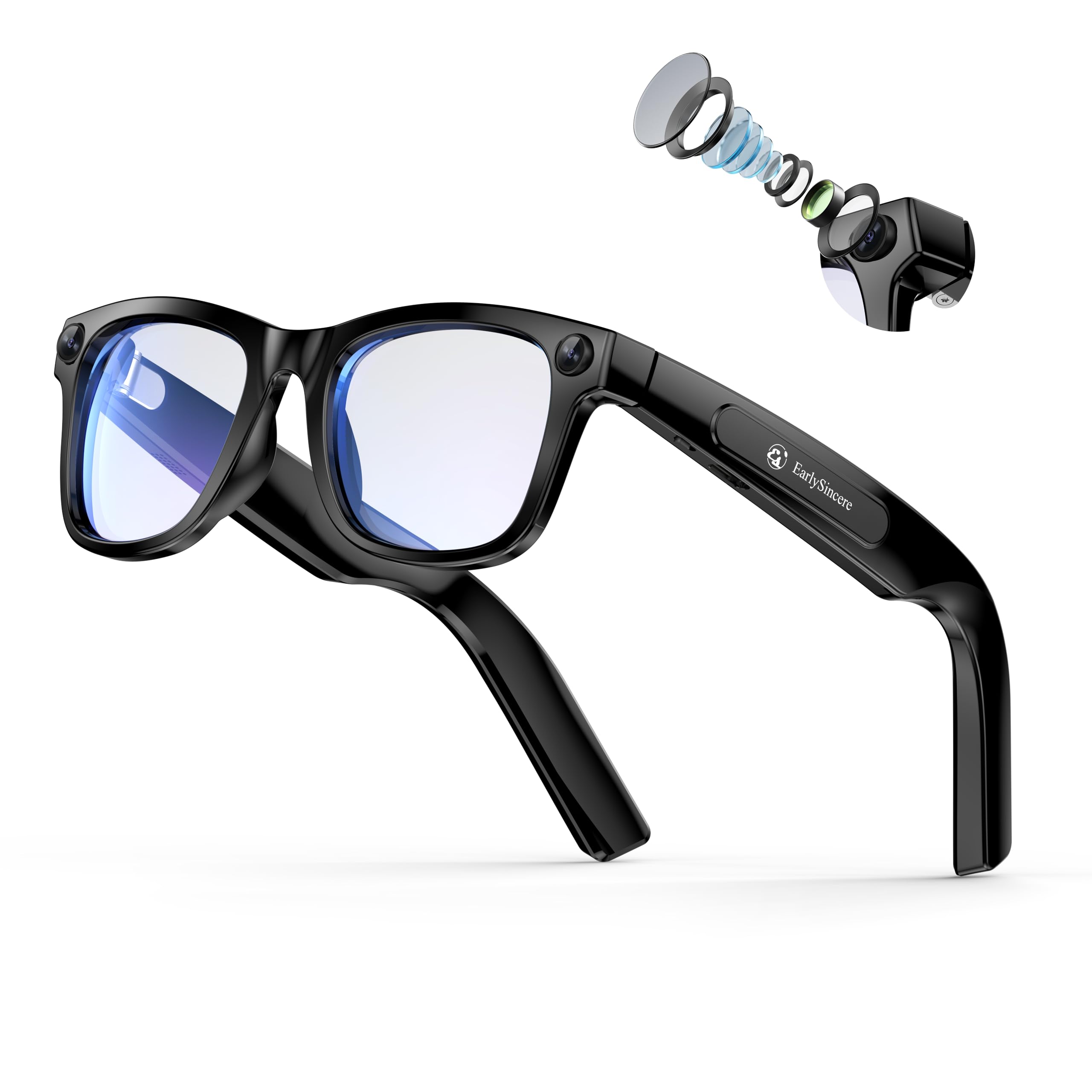 2026 Upgraded – Smart Camera Glasses, 8MP Resolution Supporting 1080P HD Video Recording, Supports Photo/Video/Audio Recording, 410mAh Battery, with AI Assistant/AI Translation/Bluetooth Calling