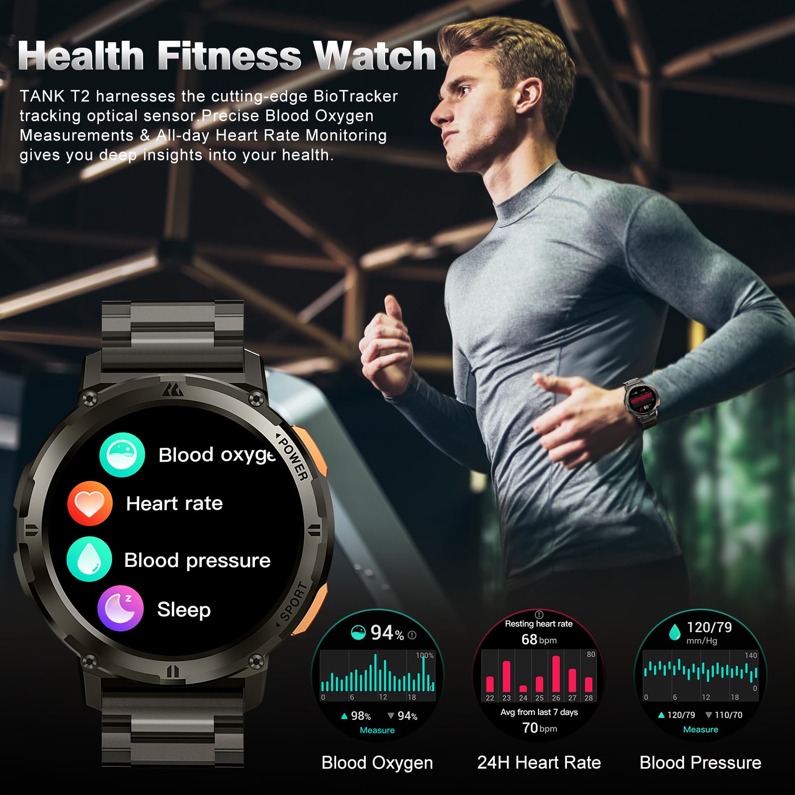 AMAZTIM Smart Watches for Men, 60 Days Extra-Long Battery, 50M Waterproof, Military Bluetooth Call(Answer/Dial Calls) 1.43" AMOLED Fitness Health Watch, AI Voice Assistant