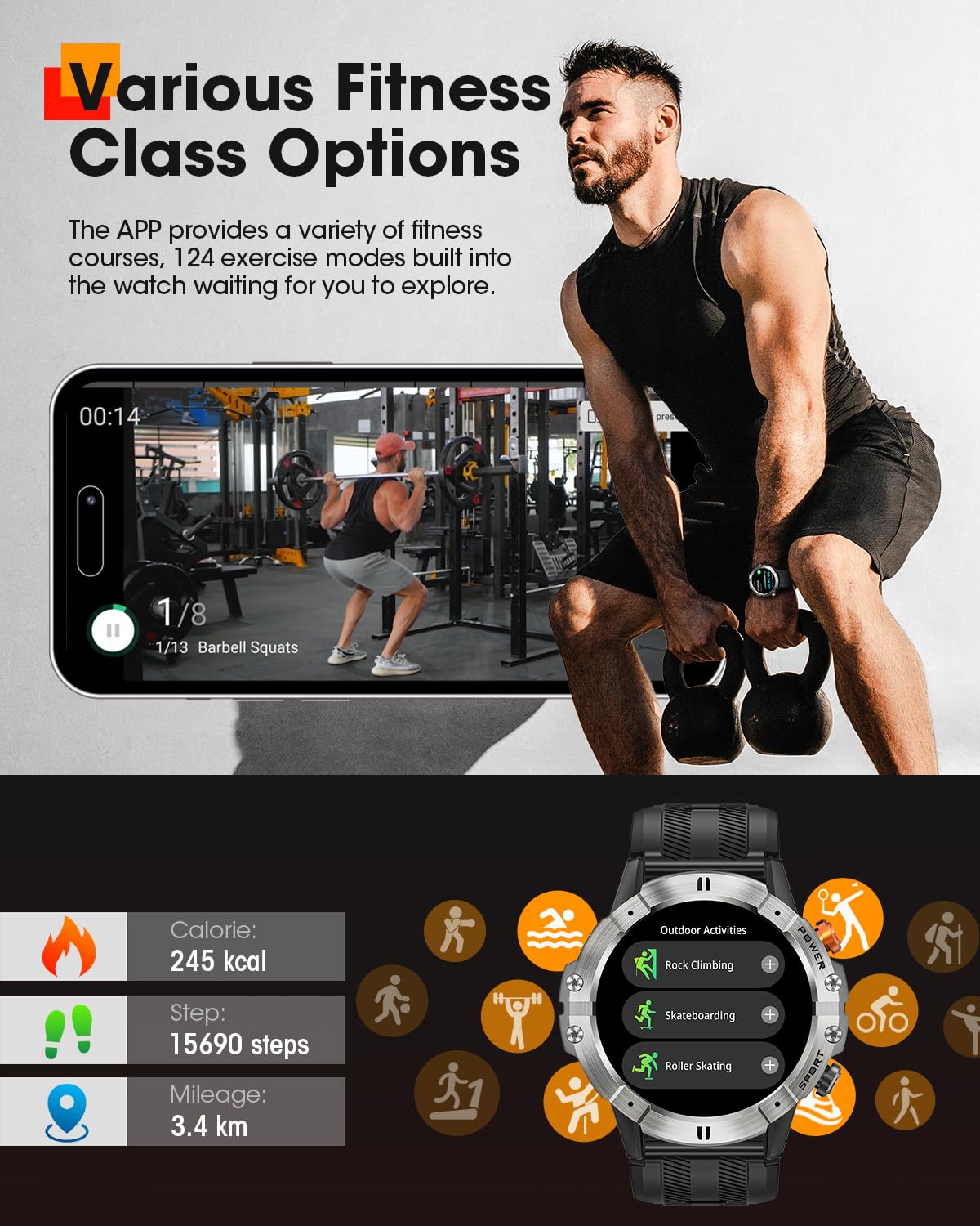 Smart Watches for Men, Bluetooth Call Military Smart Watch, Waterproof Fitness Tracker with Heart Rate/Blood Oxygen/Sleep Monitor/124 Sports Modes, Tactical Watch for Android Phones & iPhone (Black)