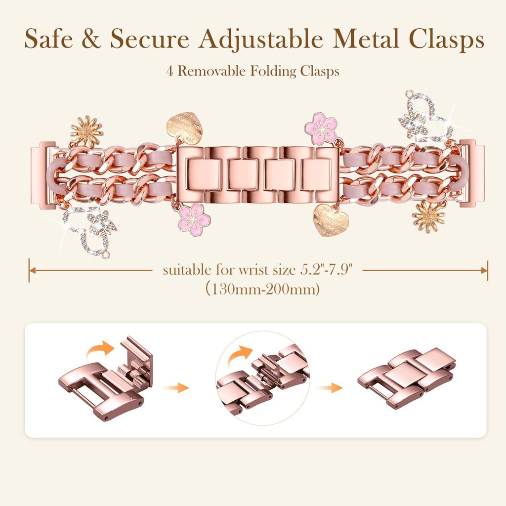 Stylish Metal Band Compatible with Samsung Galaxy Watch 7 Band/FE 6 5 4 40mm 44mm,Galaxy Active 2, 20mm Watch Strap Pretty Chain with Cute Decorative Charms Accessories for Samsung Watch Bands Women