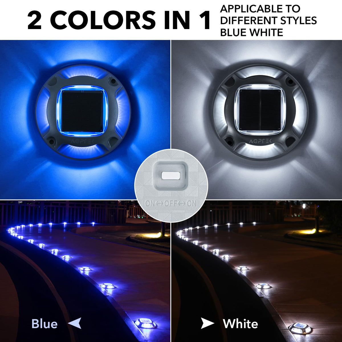 AGPTEK Solar Driveway Lights Outdoor 8 Pack, 2 Color Modes LED Deck Dock
