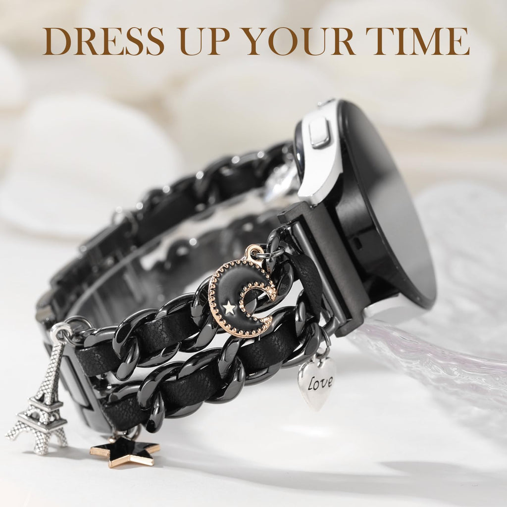 Stylish Metal Band Compatible with Samsung Galaxy Watch 7 Band/FE 6 5 4 40mm 44mm,Galaxy Active 2, 20mm Watch Strap Pretty Chain with Cute Decorative Charms Accessories for Samsung Watch Bands Women