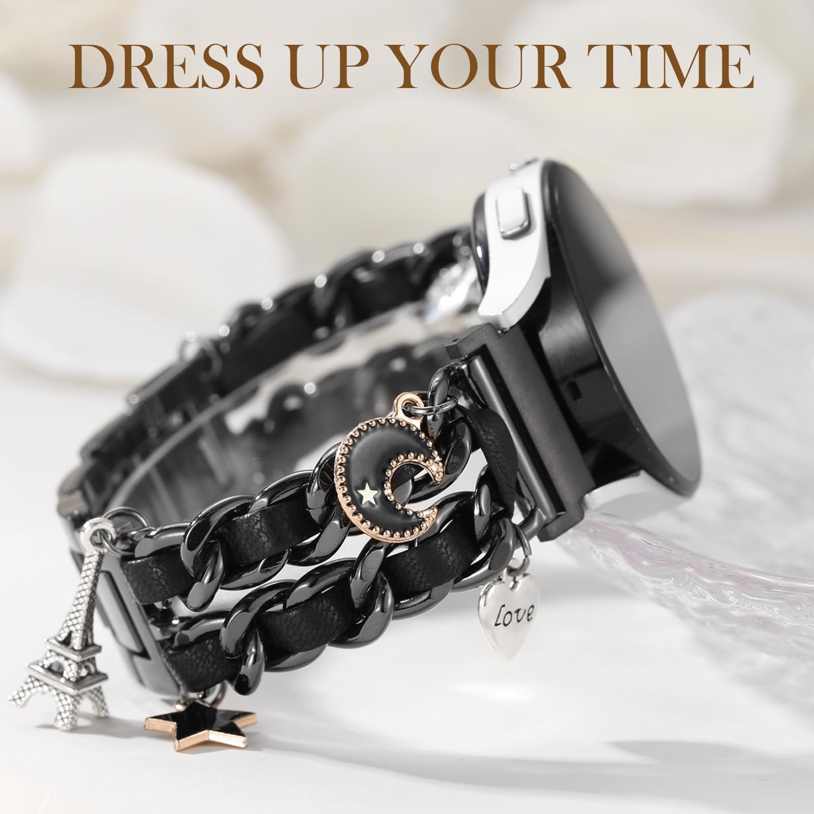Stylish Metal Band Compatible with Samsung Galaxy Watch 7 Band/FE 6 5 4 40mm 44mm,Galaxy Active 2, 20mm Watch Strap Pretty Chain with Cute Decorative Charms Accessories for Samsung Watch Bands Women