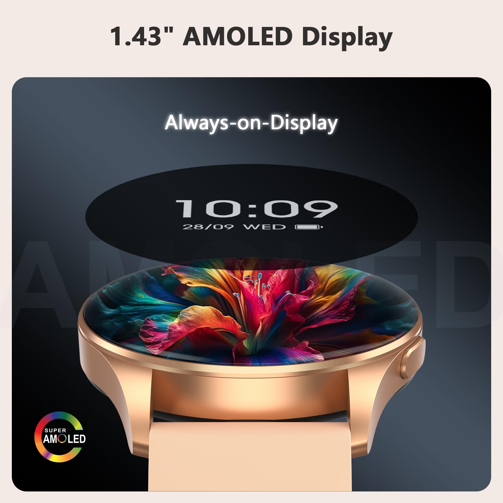 Blackview Smart Watch for Women(Make/Answer Calls), 1.43''AMOLED Touchscreen Fitness Tracker with 100+ Sports Modes, Heart Rate/SpO2/Sleep Monitor/2 Straps, Smartwatch for iPhone & Android