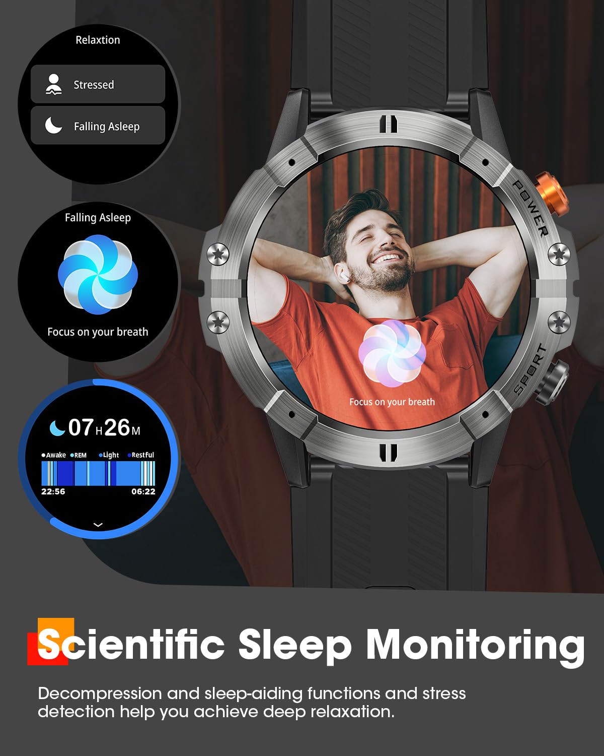 Smart Watches for Men, Bluetooth Call Military Smart Watch, Waterproof Fitness Tracker with Heart Rate/Blood Oxygen/Sleep Monitor/124 Sports Modes, Tactical Watch for Android Phones & iPhone (Black)