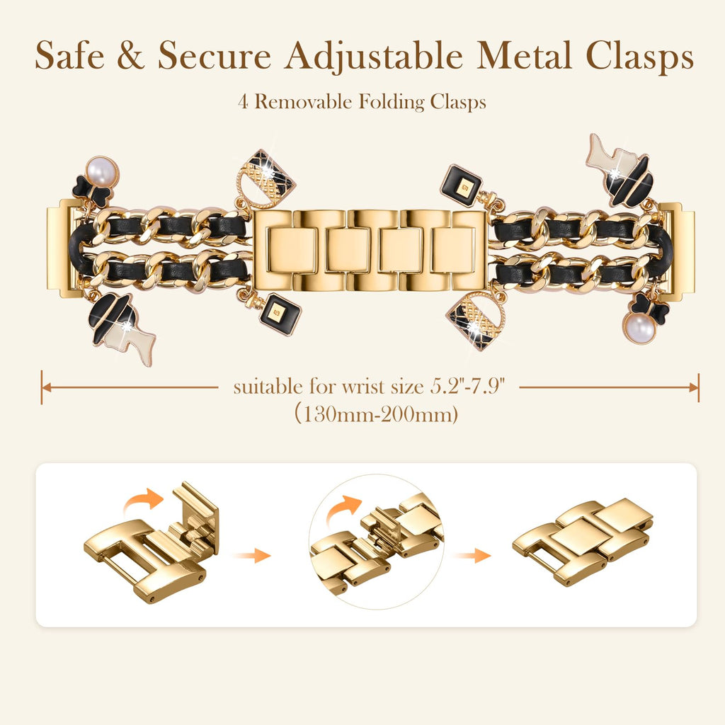 Stylish Metal Band Compatible with Samsung Galaxy Watch 7 Band/FE 6 5 4 40mm 44mm,Galaxy Active 2, 20mm Watch Strap Pretty Chain with Cute Decorative Charms Accessories for Samsung Watch Bands Women