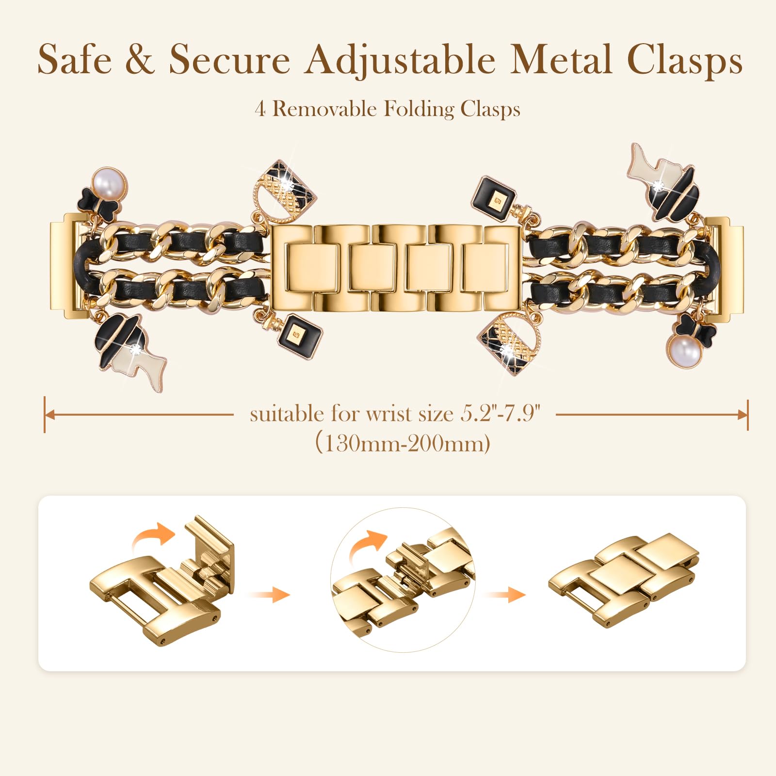 Stylish Metal Band Compatible with Samsung Galaxy Watch 7 Band/FE 6 5 4 40mm 44mm,Galaxy Active 2, 20mm Watch Strap Pretty Chain with Cute Decorative Charms Accessories for Samsung Watch Bands Women