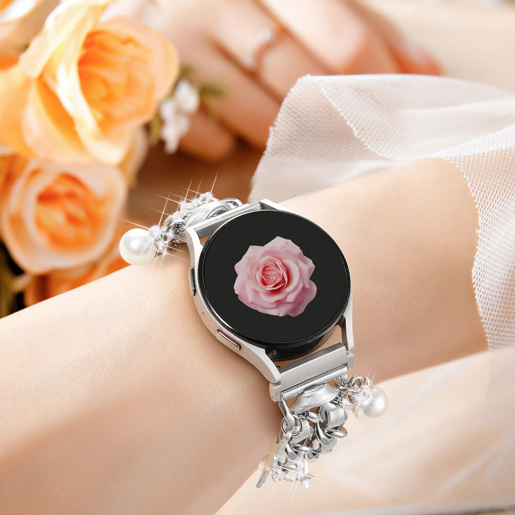 Stylish Metal Band Compatible with Samsung Galaxy Watch 7 Band/FE 6 5 4 40mm 44mm,Galaxy Active 2, 20mm Watch Strap Pretty Chain with Cute Decorative Charms Accessories for Samsung Watch Bands Women