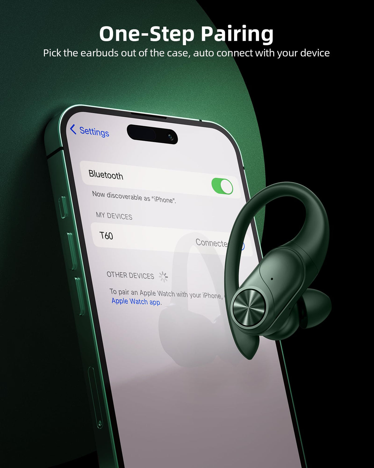 PocBuds Bluetooth Headphones Wireless Earbuds 80hrs Playtime Wireless Charging Case Digital Display Sports Ear Buds with Earhook Deep Bass IPX7 Waterproof Over-Ear Earphones for TV Phone Laptop Black