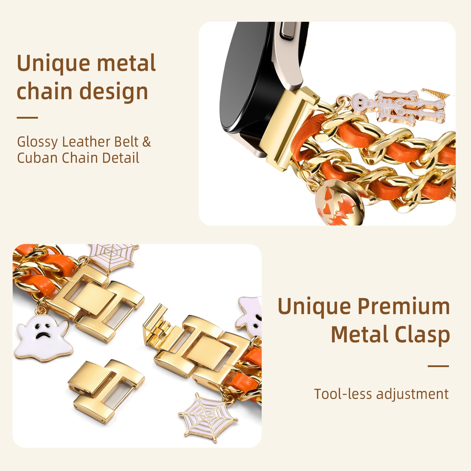 Stylish Metal Band Compatible with Samsung Galaxy Watch 7 Band/FE 6 5 4 40mm 44mm,Galaxy Active 2, 20mm Watch Strap Pretty Chain with Cute Decorative Charms Accessories for Samsung Watch Bands Women