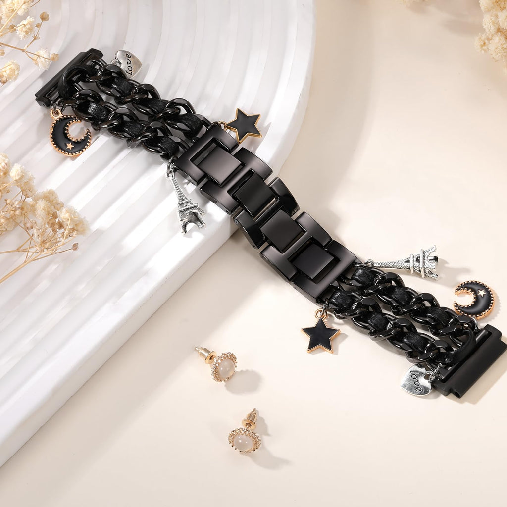 Stylish Metal Band Compatible with Samsung Galaxy Watch 7 Band/FE 6 5 4 40mm 44mm,Galaxy Active 2, 20mm Watch Strap Pretty Chain with Cute Decorative Charms Accessories for Samsung Watch Bands Women