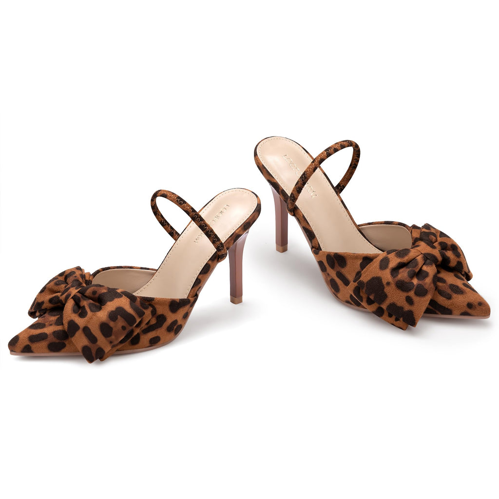 Women's Closed Pointed Toe Slingback Pumps with Big Bow Elastic Strap 3.5 Inch Stiletto Heels Dress Shoes