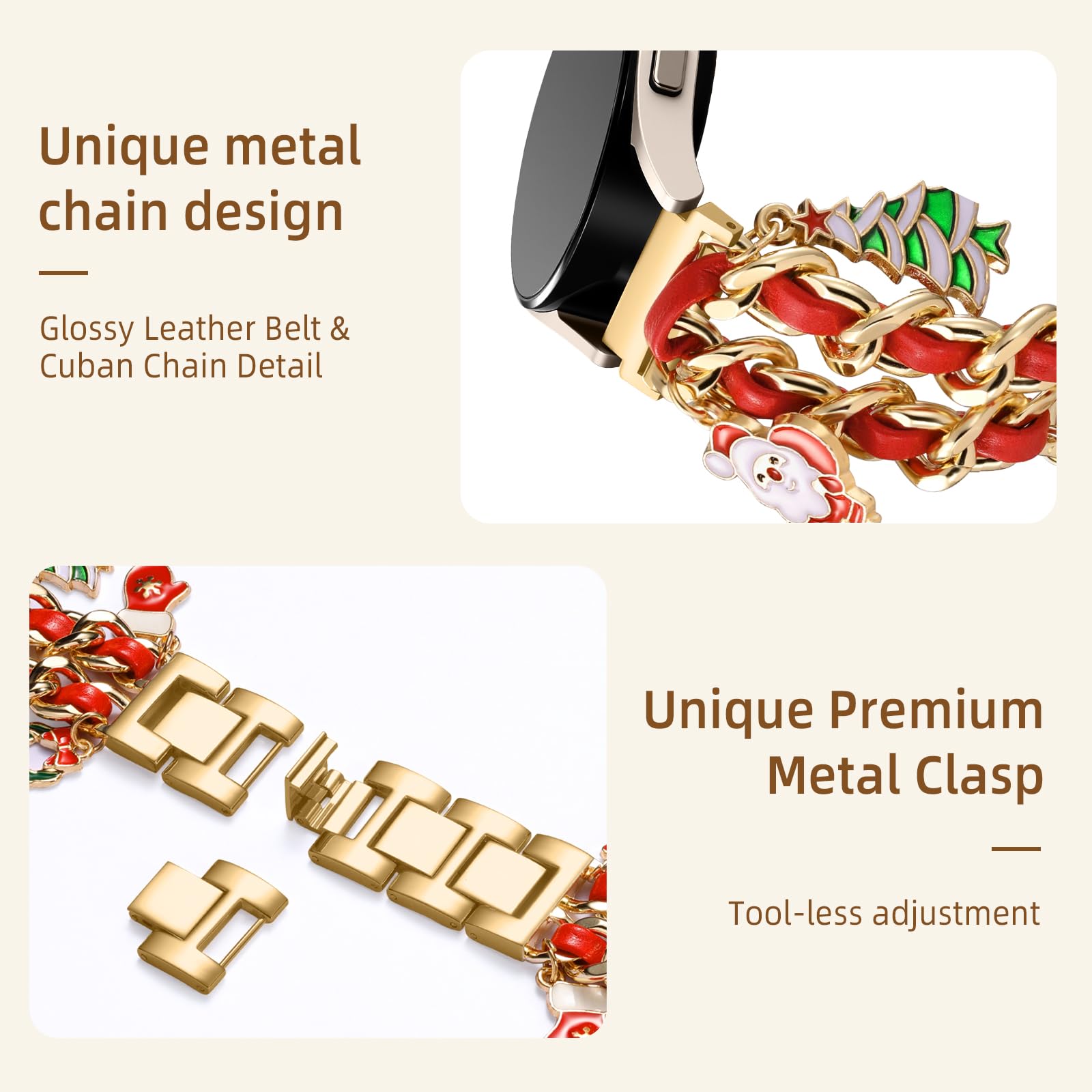 Stylish Metal Band Compatible with Samsung Galaxy Watch 7 Band/FE 6 5 4 40mm 44mm,Galaxy Active 2, 20mm Watch Strap Pretty Chain with Cute Decorative Charms Accessories for Samsung Watch Bands Women
