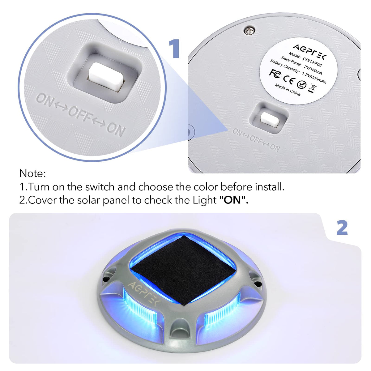 AGPTEK Solar Driveway Lights Outdoor 8 Pack, 2 Color Modes LED Deck Dock
