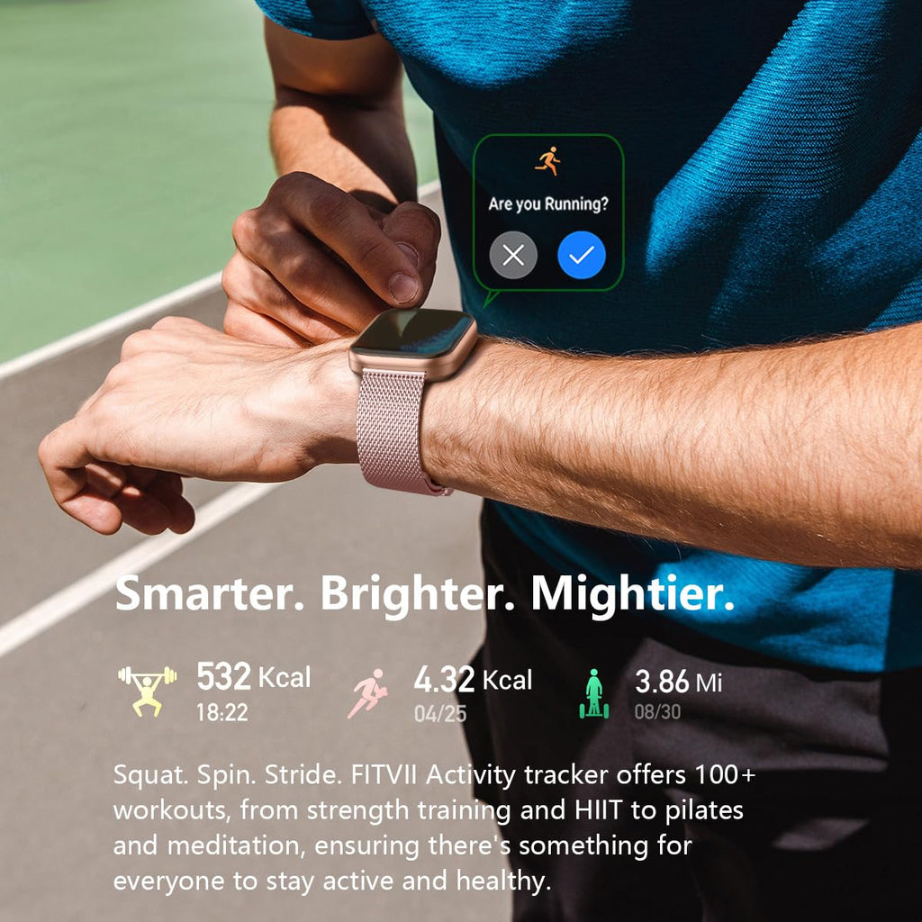 FITVII Health & Fitness Tracker (Answer/Make Calls), Smart Watch with 24/7 Heart Rate and Blood Pressure, Sleep Tracking, Blood Oxygen Monitor, 120+ Sport Modes Activity Tracker for Women Men