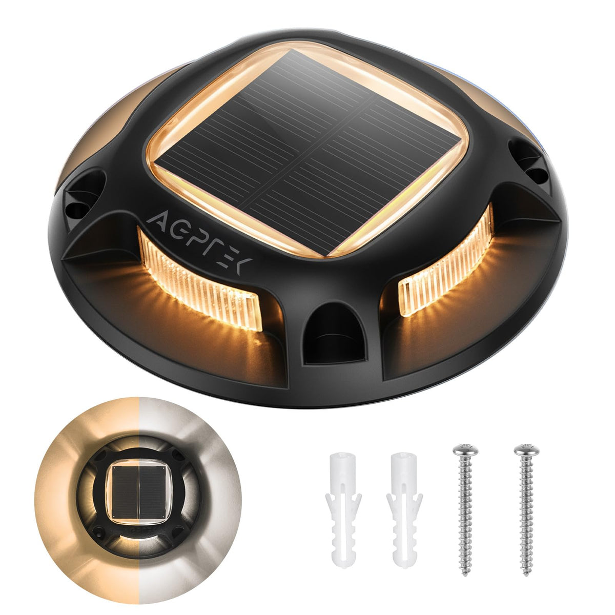 AGPTEK Solar Driveway Lights Outdoor 8 Pack, 2 Color Modes LED Deck Dock