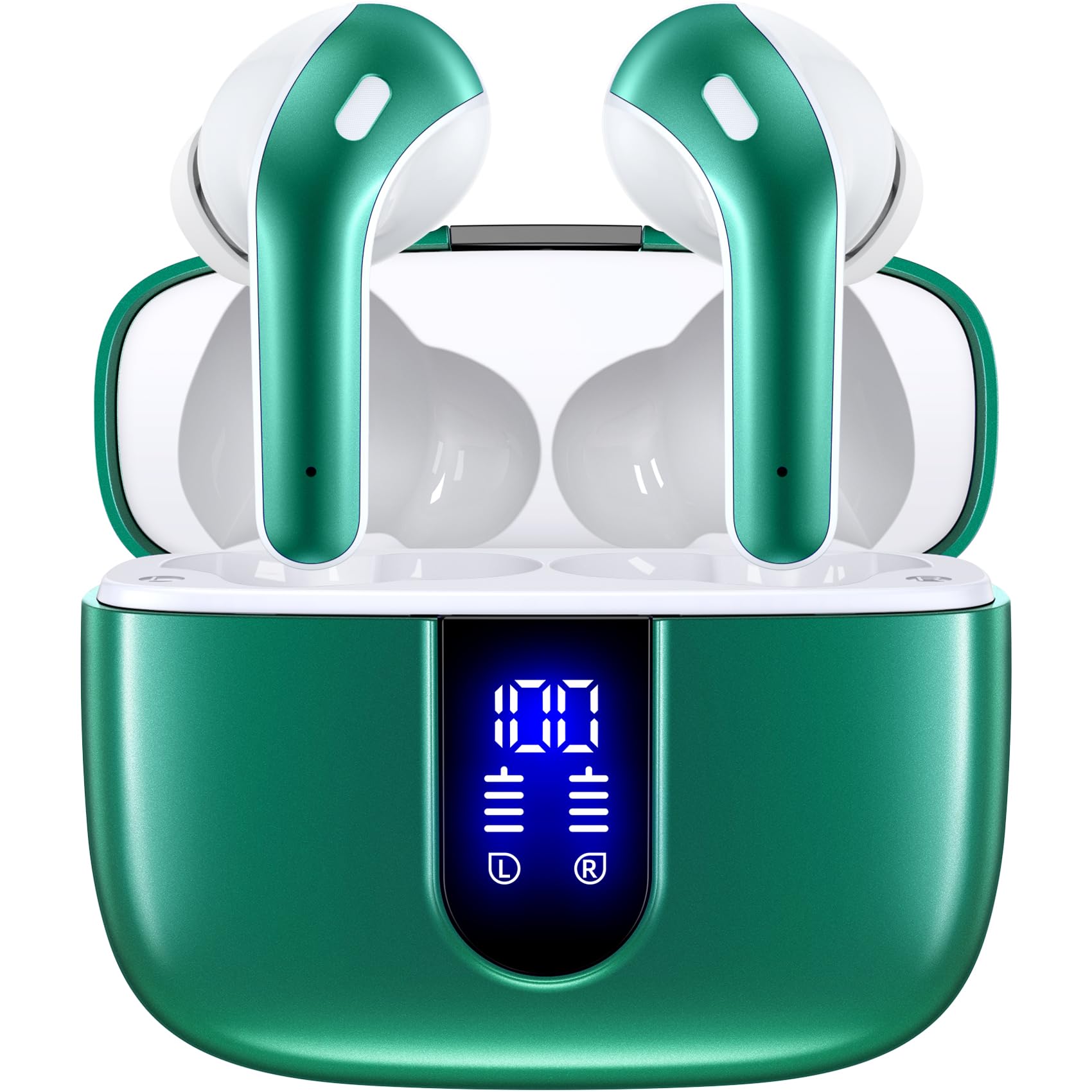 TAGRY Bluetooth Headphones True Wireless Earbuds 60H Playback LED Power Display Earphones with Wireless Charging Case IPX5 Waterproof in-Ear Ear buds with Mic for TV Smart Phone Laptop Computer Sports